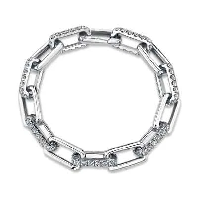 Diamant Link Papier Clip Armband 14K Weiss Gold 6 " Zoll Dick 5.77CT Rund - Bild 1 von 3