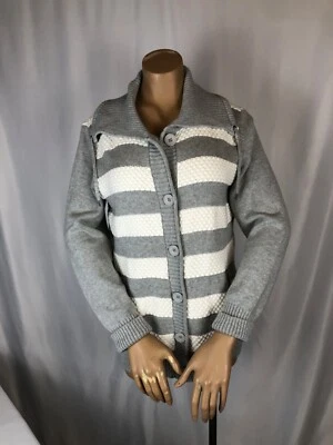 Jones New York 运动纽扣灰色/白色条纹毛衣开衫 XL 码 — 第 1/4 张图片