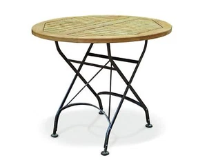 Teak & Metal Folding Table, Round - Café Range - 0.9m - Picture 1 of 3