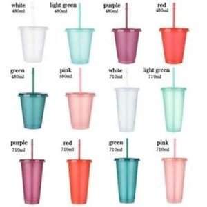 1-10x tazza bottiglia d'acqua in plastica riutilizzabile con coperchio flash di paglia polvere lucida - Foto 1 di 10