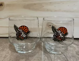 "Juego de 2 vasos vintage 1977 Merry Mushroom Sears y Roebuck 3 1/4"" MCM RARO" - Imagen 1 de 4