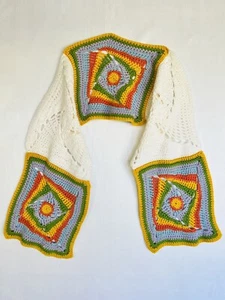 Vintage Hand Crocheted Scarf Colorful Diamond Pattern Acrylic Hippie Boho 64x11 - Picture 1 of 13