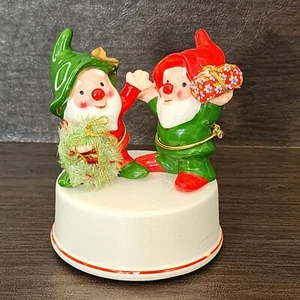 Vintage NAPCOWARE Two ELVES DANCING Music Box 9907 Plays Jingle Bells 4.5" WORKS - Picture 1 of 8