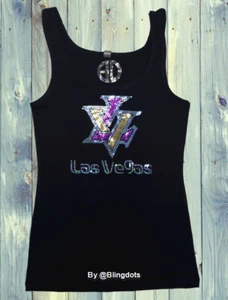 Las Vegas Bling Tank Top Sequin Vegas Shirt no rhinestones sparkly glitter Tee - Picture 1 of 6