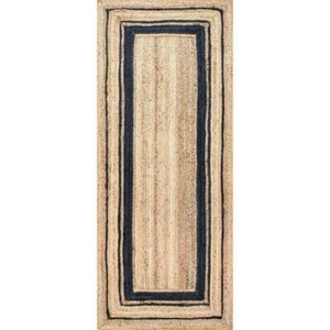Runner jute rug handmade carpet farmhouse living room area rug beige black - Picture 1 of 4