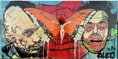 ALEC MONOPOLY 72x36 De Niro Nicholson Pintura Graffiti Outsider Arte Desviado Foto 1 de 4