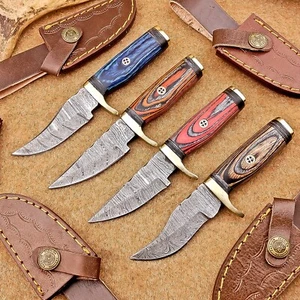 4 Pcs Damascus Blade Skinner Knives Set | 6" | Hard Wood, Leather Sheath IT-1151 - Picture 1 of 8