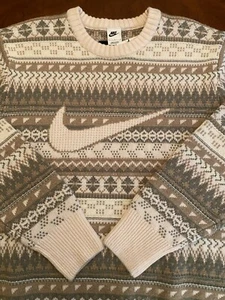 NIKE LIFE CABLE KNIT CREWNECK SWEATER MEN’S SIZE L BEIGE LOOSE FIT FZ0125-105 - Picture 1 of 9