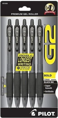 Pilot, G2 Premium Gel Roller Pens, Bold Point 1 mm, Pack of 5