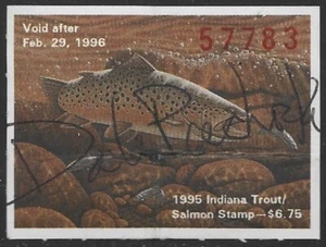 USA 1995 INDIANA Trout & Salmon Fishing Revenue Stamp #46 Signed - Picture 1 of 1
