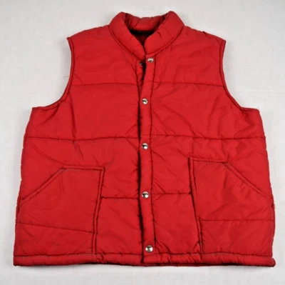 Vintage Puffer Vest Swingster Size M/L 70s Red Marty McFly Snap Front Quilt USA - Image 1 of 4