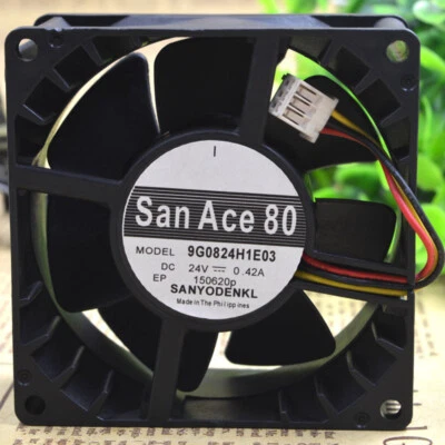 SANYO 9G0824H1E03 8038 8cm 24V 0.42A 3-wire Chassis Cooling Industrial Fan Mute - Image 1 of 4