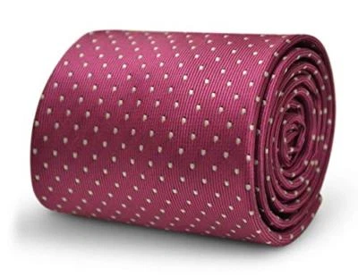 Frederick Thomas Designer Mens Tie - Dark Rose Pink - Pin Spot Polka Dot Wedding - Image 1 of 2