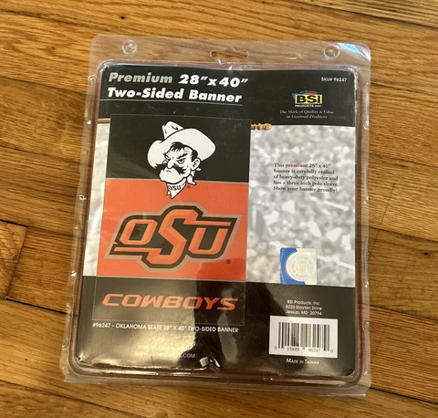 NCAA Oklahoma State OSU Cowboys 2-SIDED 28" X 40" BANNER w/Pole Sleeve NEW Cover