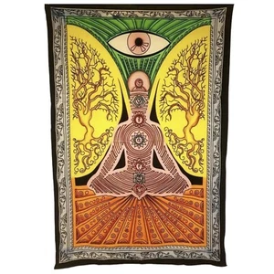 Indian Wall Cloth Chakra, Buddha Tapestry, UV Active Wall Hanging - Picture 1 of 2