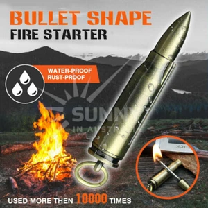 Waterproof fire Starter lighter Match Keychain Metal Bullet Camping Survival - Picture 1 of 8
