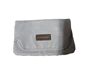 Victoria's Secret Silver Glitter Bling Fold-over Zip Bag Clutch Purse - Picture 1 of 2