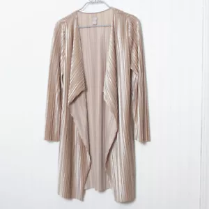 Chico's 1 Taupe Pleated Velvet Open Long Sleeve Tunic Cardigan Med - Picture 1 of 10