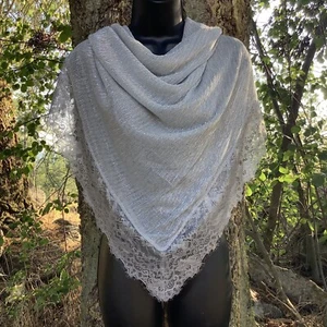 New Silver Shawl Lace Border EXL Square Scarf Wedding Shawl For Mother Of Bride - Picture 1 of 15
