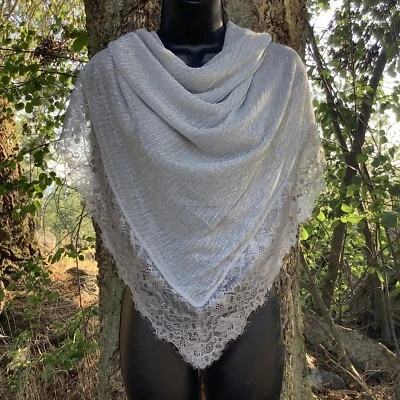 Nuevo Mantón Plateado Borde de Encaje XXL Bufanda Cuadrada Mantón de Boda para Madre de Novia Foto 1 de 4