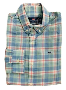 VINEYARD VINES Boys Whale Shirt Blue Plaid Long Sleeve Atlantic Coast NWT MEDIUM - Picture 1 of 7