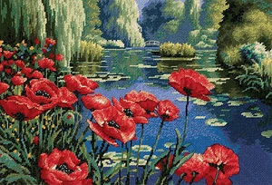 Needlepoint Kit ~ Dimensions Lakeside Poppies Flowers & Serene Lake #20066 - Picture 1 of 3