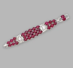 1925 71.6CT Cushion Cut Ruby & Baguette Cut Cubic Zirconia Women's Bracelet - Picture 1 of 5