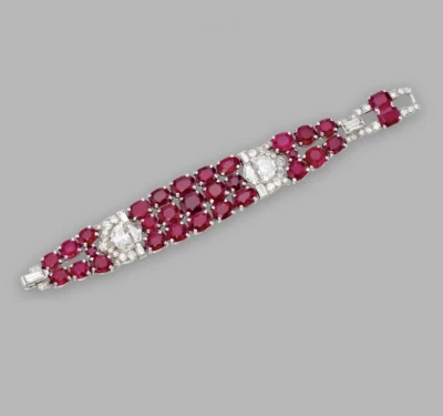 1925 71.6CT Cushion Cut Ruby & Baguette Cut Cubic Zirconia Women's Bracelet  - Image 1 of 4