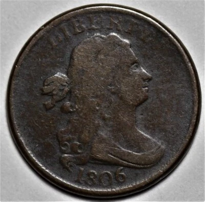 1806 Draped Bust Half Cent - Small 6/Stemless - US 1/2c Copper Coin - Image 1 of 4