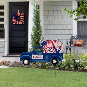Glitzhome 24"L Metal American Flag Truck Welcome Yard Stake July 4th Wall Decor - Bild 1 von 8
