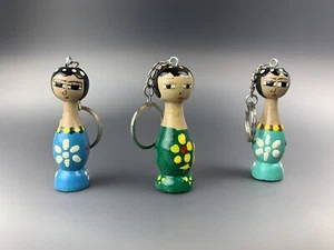 Portachiavi bambola egizia intagliata a mano statuine in legno dipinte a mano nuovo - Foto 1 di 9