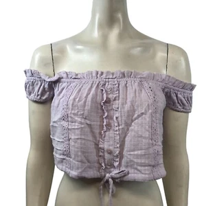 URBAN OUTFITTERS- WOMEN'S SMALL - LAVENDER SHORT SLEEVE OFF SHOULDER CROP TOP - Picture 1 of 6