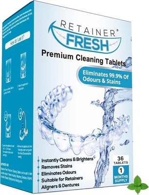 Retainer Cleaning Tablets - 36 Tablets 1 Months Supply Retainer Fresh, Brite, a