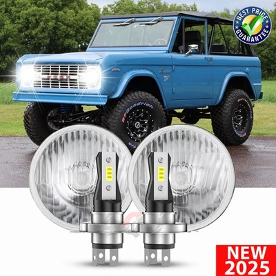 For Ford Mustang 1965-1978 Bronco 1966-1978 DOT 100W 7"Round Led Headlight Hi Lo - Image 1 of 4