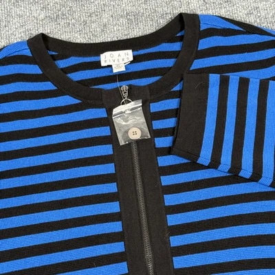 Joan Rivers 毛衣女式 2X 蓝色黑色条纹全拉链针织现代开衫 — 第 1/4 张图片