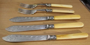 Cubiertos de pescado ornamentado inglés vintage ~ CJ & Co. S EP - Imagen 1 de 12