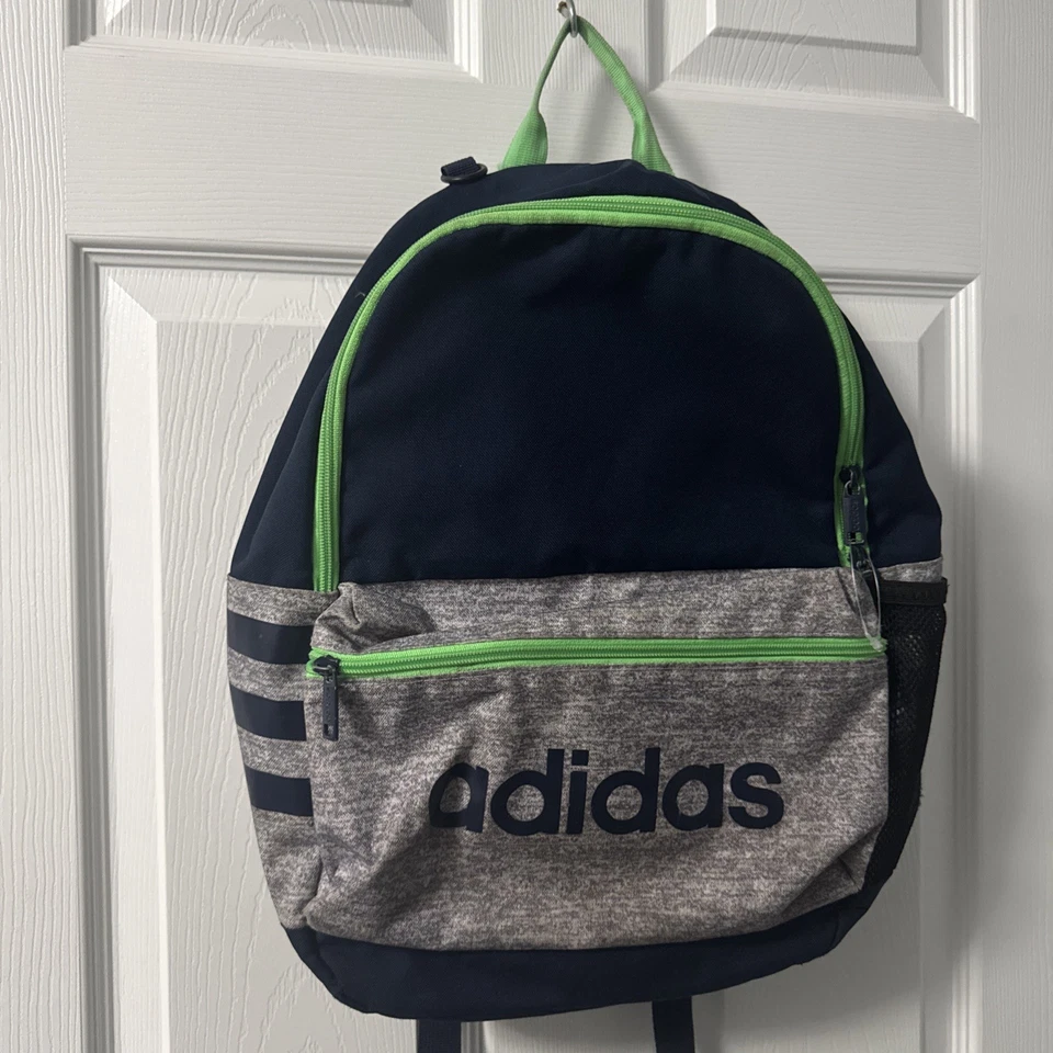 Adidas Classic 3 Stripe Backpack Grey Navy Geen Insulated Front Pocket - Image 1 of 4