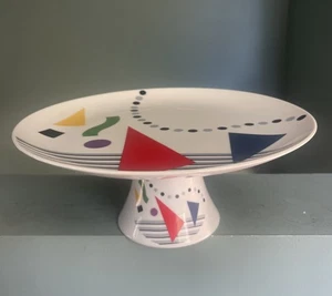 Vintage Keramik Memphis Stil 80er Jahre Modern Kuchen Gebäck Standfuß - Bild 1 von 9