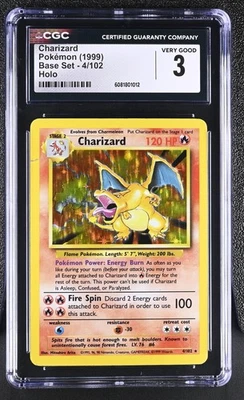 CGC 3 Charizard 1999 Base Set 4/102 Holo Pokemon Card - Image 1 of 2