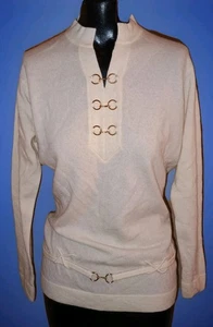 Vtg Barrie Cashmere Ivory Sweater Gold Tone Decorated Belt Made In Scotland - Imagen 1 de 7