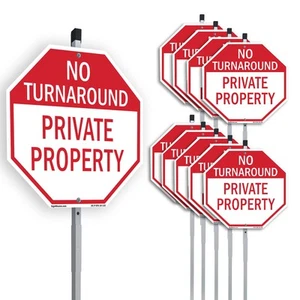 No Turnaround Private Property Octagon Sign With Stake Weather Resistant - Picture 1 of 14