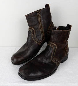 Bed Stu Revolution Boots Brown Leather Stitched Distressed Ankle Zip Up Mens 9.5 - Picture 1 of 12