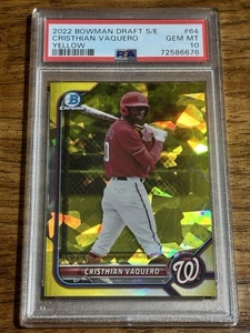 2022 Bowman Draft Sapphire Christian Vaquero Yellow Refractor /99 PSA 10 #BDC-64 - Bild 1 von 2