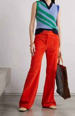 Victoria Beckham orange Alina 100% cotton corduroy trousers wide leg BNWT 10UK - Image 1 of 4