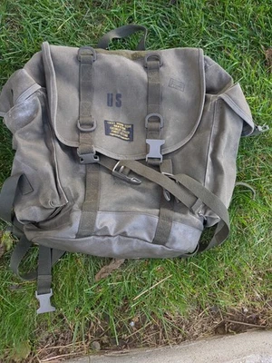 Lucky Brand Ruck Sack Messanger 包。 军用绿色帆布。 嬉皮复古 罕见 — 第 1/4 张图片