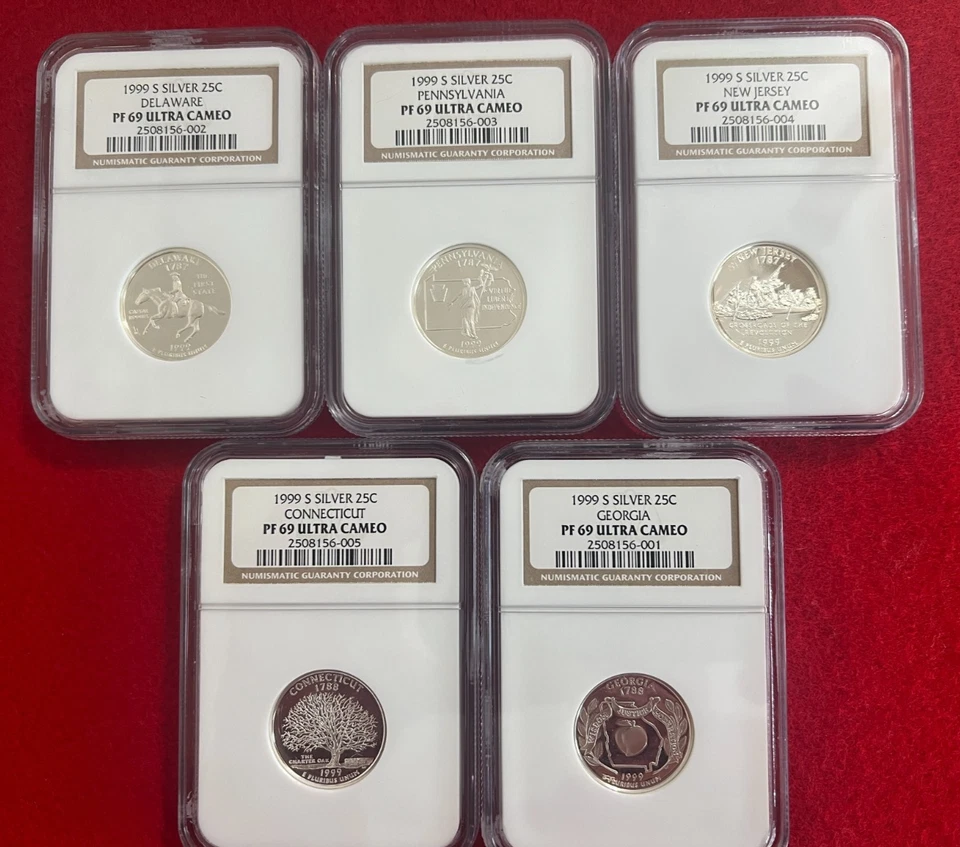 1999-S 5 State Quarter Silver Proof Set NGC PF69 Ultra Cameo - Image 1 of 1