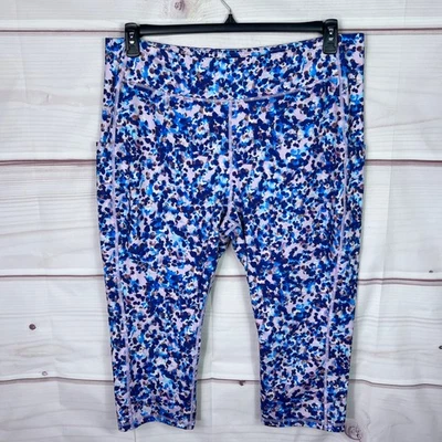 Tek Gear Legging Women 3X Blue Pink Print Capri High Rise Pockets Pull On Active - Imagem 1 de 4
