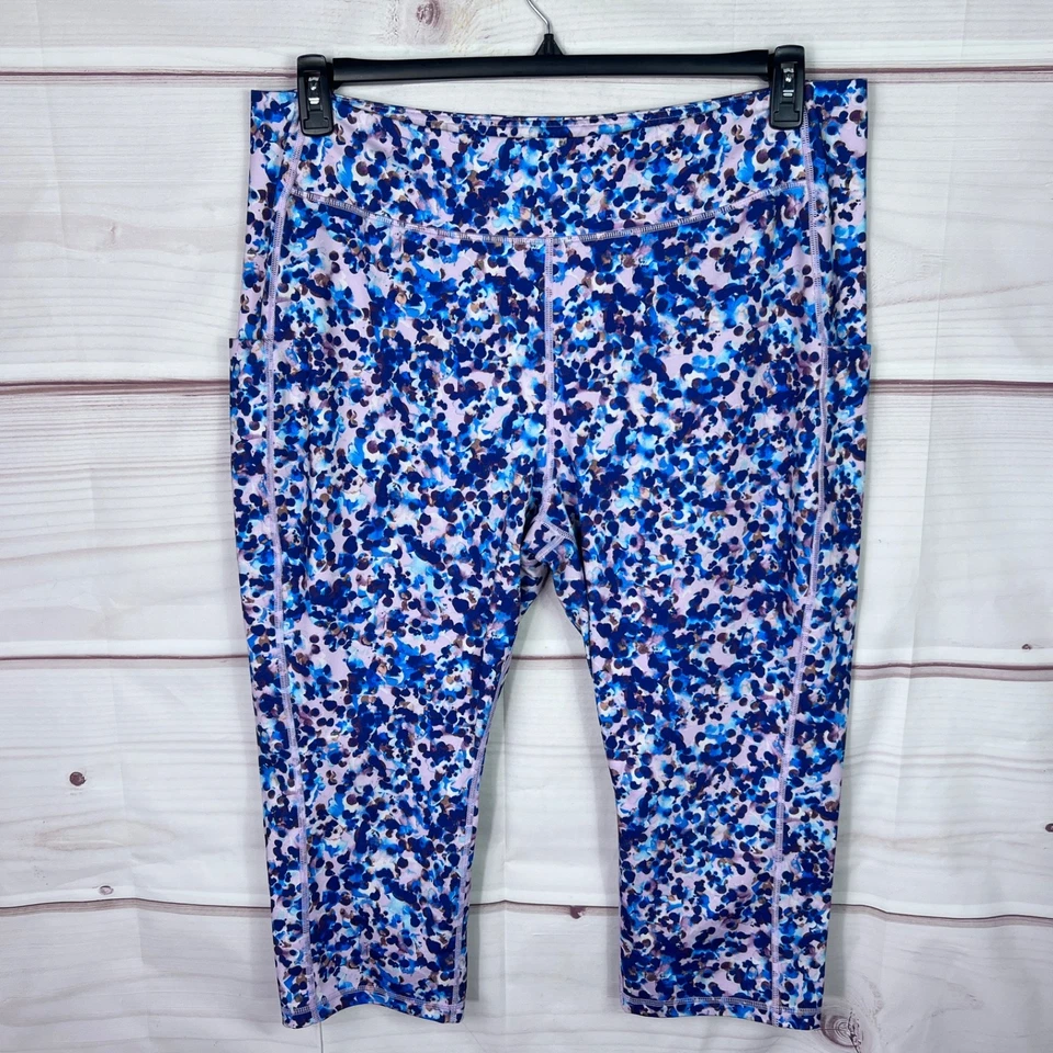 Tek Gear Legging Women 3X Blue Pink Print Capri High Rise Pockets Pull On Active - Image 1 of 4