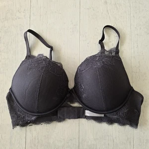 Ambrielle 38C Plunge Push-Up Bra Black Lace Underwire Sexy Lingerie - Picture 1 of 5