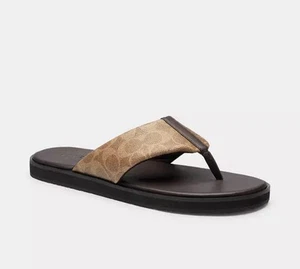 Coach Outlet Flip Flop Signature Canvas CY244 E7V 9 D Khaki Multi - Picture 1 of 5